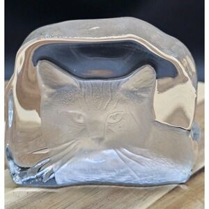 Cristal d'Arques Lead Crystal France Art Glass Cat Paperweight Reverse Etched